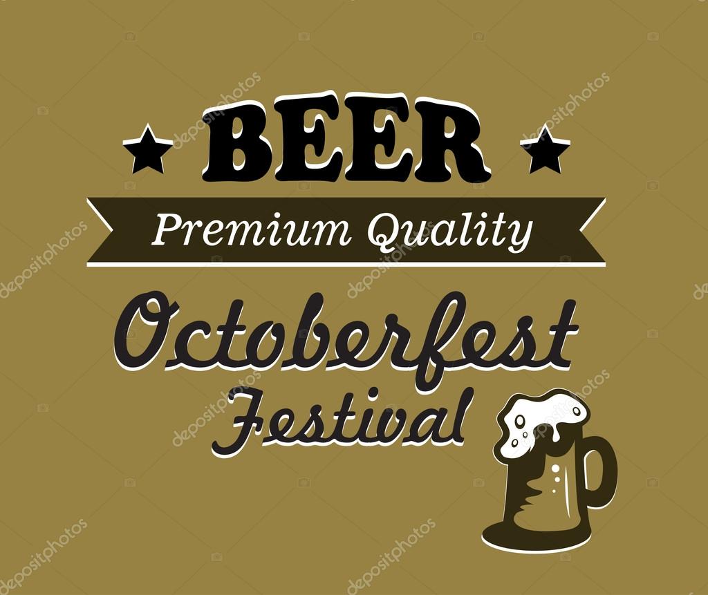 Oktoberfest beer poster design on a gold background with an overflowing tankard of frothy beer and text Beer Premium Quality Oktoberfest festival