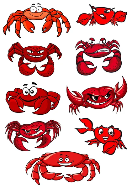 Conjunto de cangrejos marinos dibujos animados rojo — Vector de stock