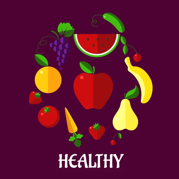 Healthy eating poster with fruits and vegetabkes — Stock Vector