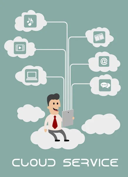 Businessman enjoying cloud computing — Stock Vector
