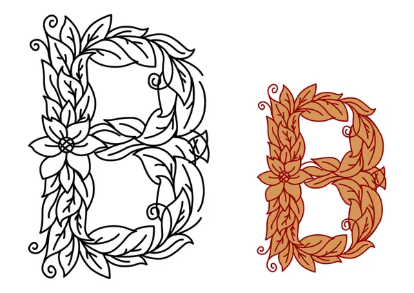 Letter B in bloemen en foliate lettertype — Stockvector