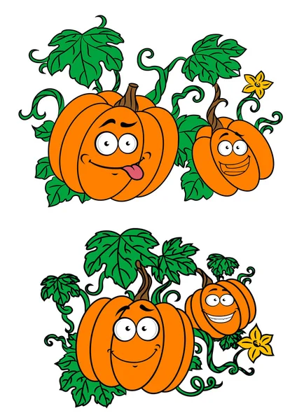 Calabazas de dibujos animados creciendo en las vides — Archivo Imágenes Vectoriales