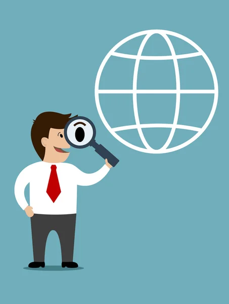 Businessman conducting a global search — Stock Vector