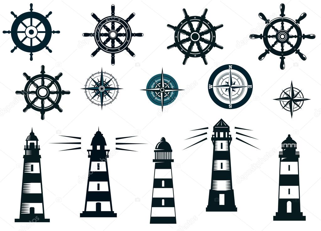 Set of marine or nautical themed vector icons