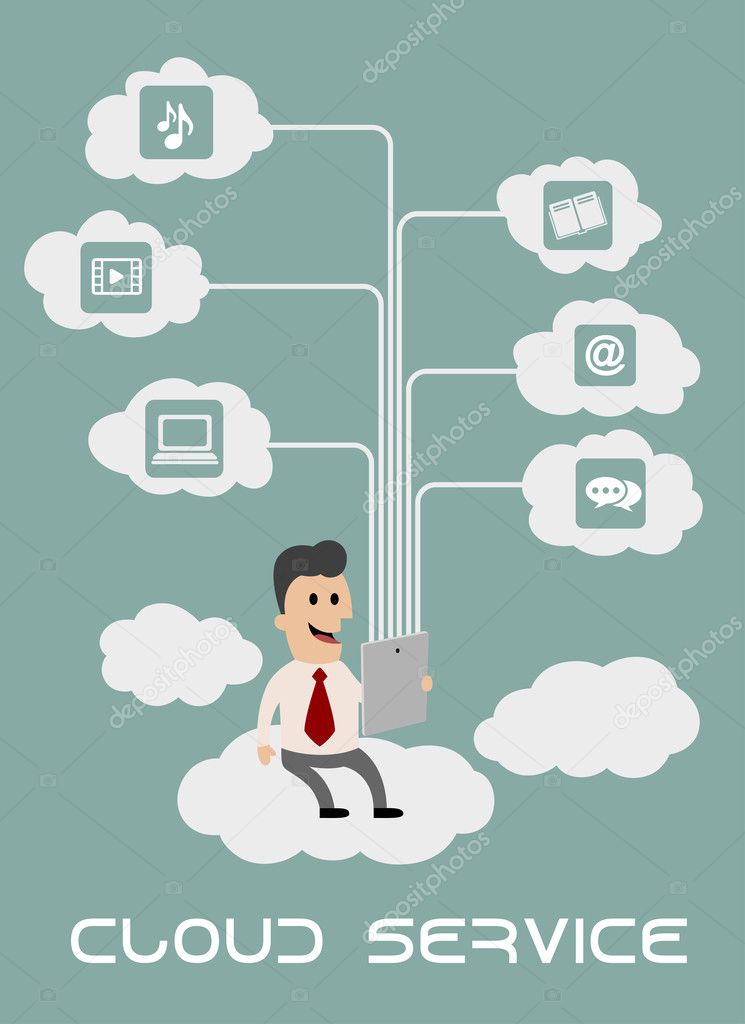 Businessman enjoying cloud computing