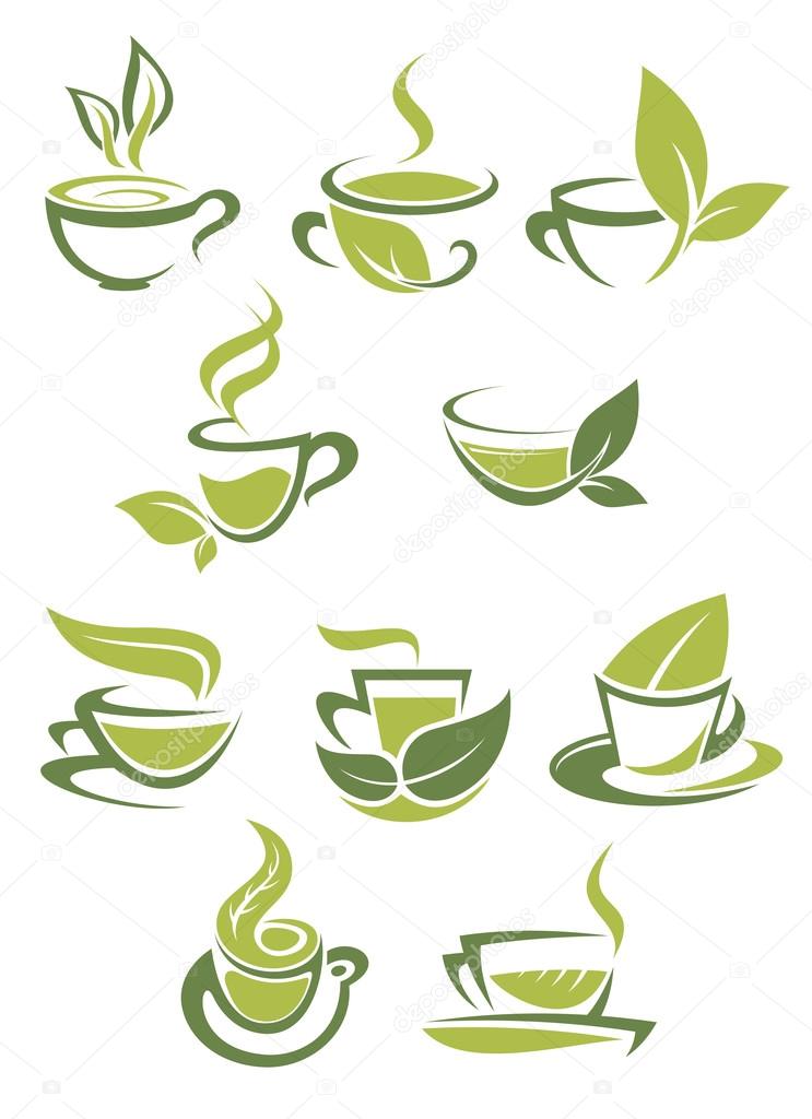 Collection of green or organic tea icons