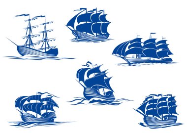 Blue tall ships or sailing ships clipart