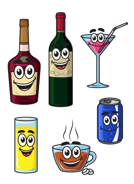 Happy cartoon beverage characters — Stock Vector