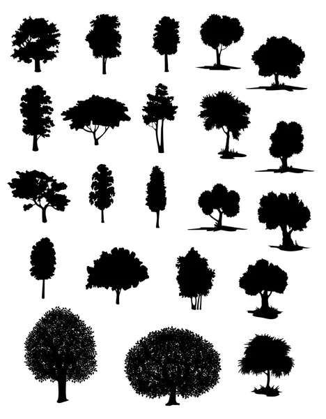 Silhouettes vectorielles d'arbres assortis — Image vectorielle