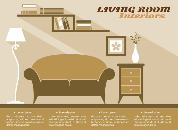 Living room interiör lägenheten stil — Stock vektor