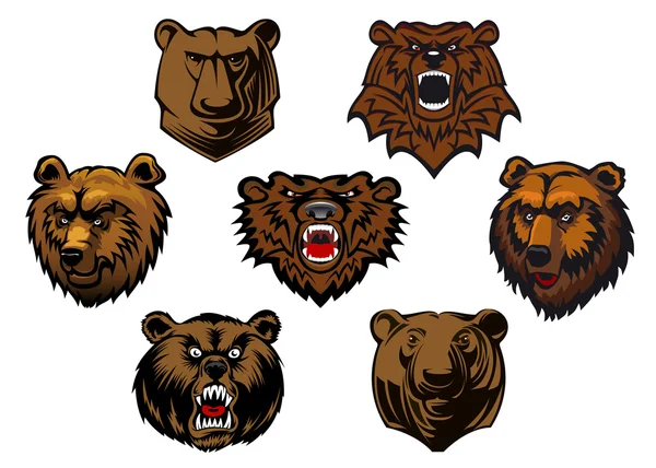 不同的棕色的熊头 — 图库矢量图片