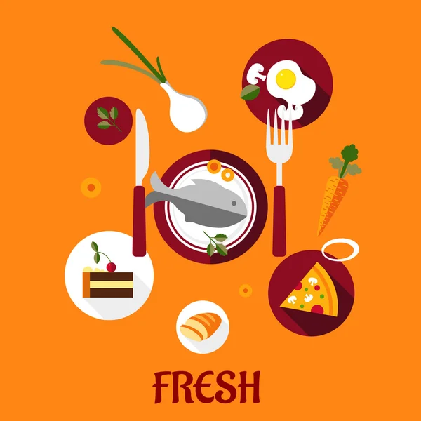 Diseño plano de alimentos frescos — Vector de stock