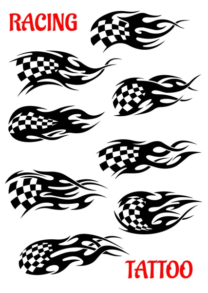 Set of motor racing vector tattoos — Stock Vector