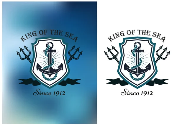 Ναυτικό θέμα σήμα βασιλιάς της θάλασσας — Διανυσματικό Αρχείο