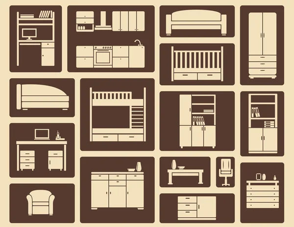 Meubles plats et icônes intérieures — Image vectorielle