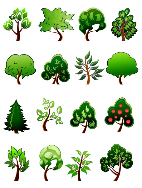 Set of  cartoon green plants and trees — Stock Vector