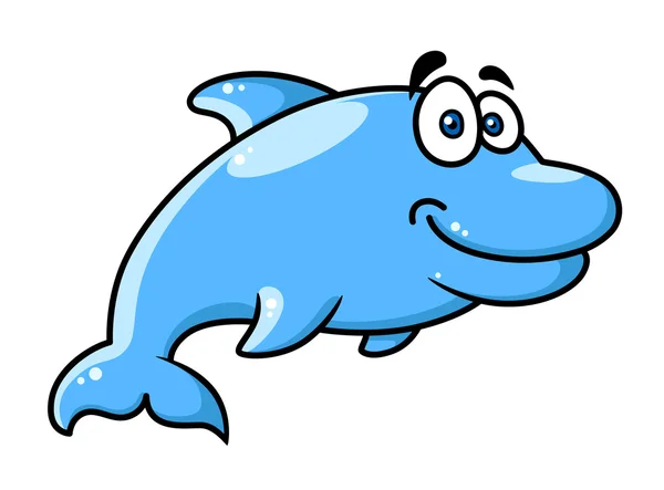 Happy cartoon blue dolphin character — Stock Vector