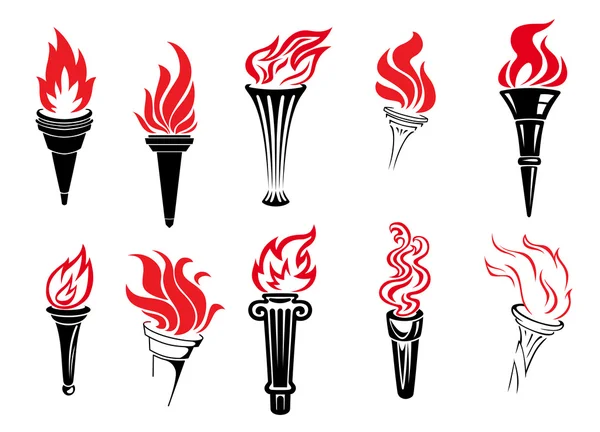 Set of burning torches — Stock Vector