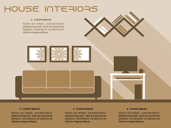 Oturma odası iç vektör Infographic şablonu — Stok Vektör