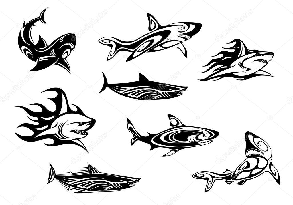 Fierce shark tattoo icons