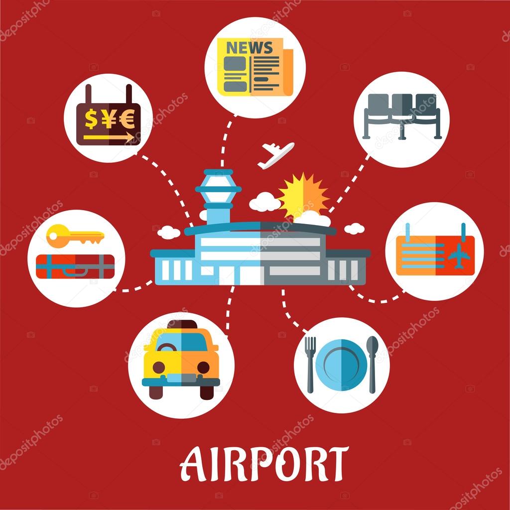 Airport and flight service flat concept