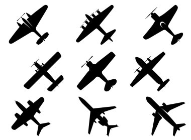 Black aircraft silhouette icons clipart