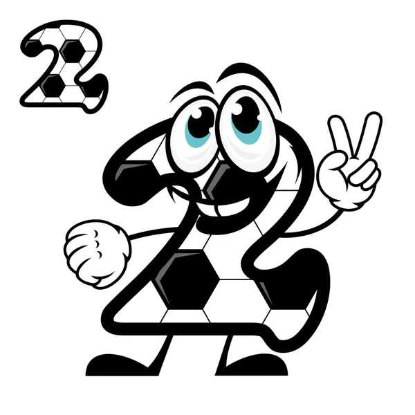 Cute number 2 with a hexagonal soccer pattern — Stock Vector