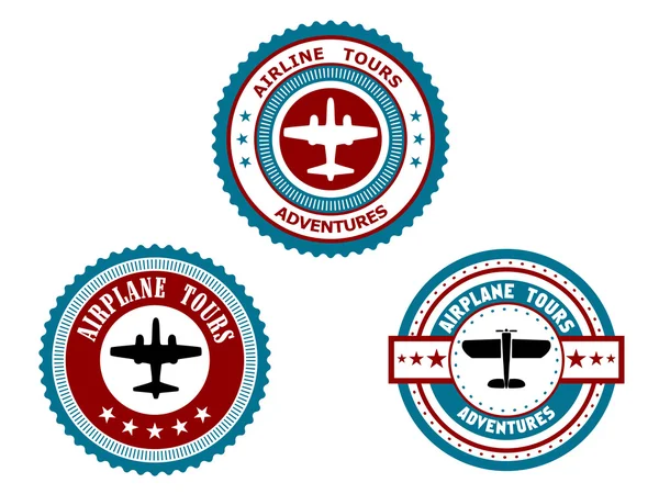 Circular badges for airplane tours — Stock Vector