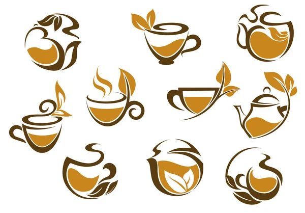 Conjunto de íconos de té de hierbas — Vector de stock