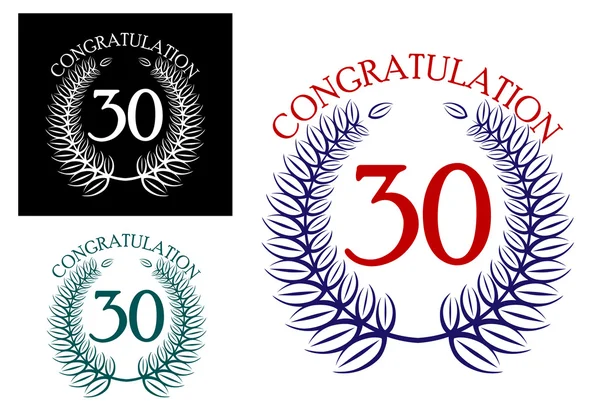 Coronas de felicitación del 30 aniversario — Vector de stock