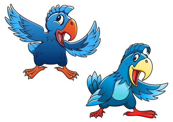 Lindos pájaros loro azul de dibujos animados — Vector de stock