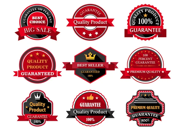 Płaskie jakości produktu gwarantuje odznaki lub etykiety — Wektor stockowy