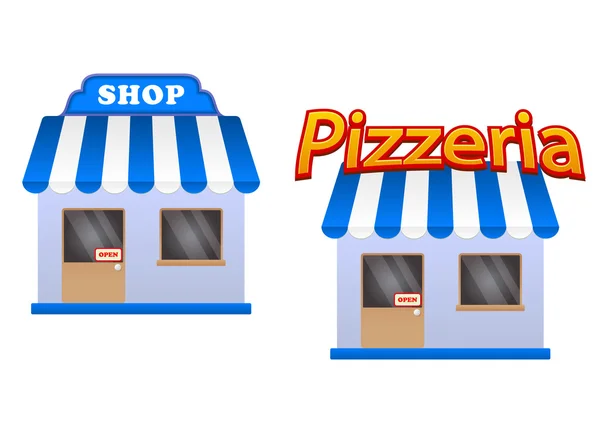 Karikatura ikony obchod a pizzerie — Stockový vektor