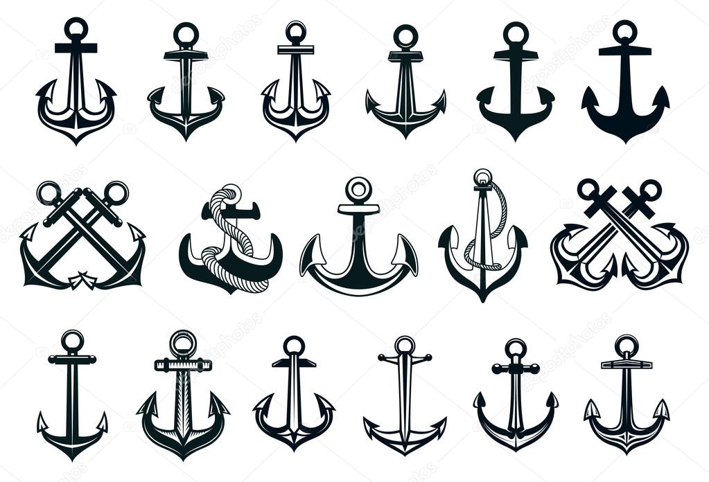 Heraldic set of ships anchor icons