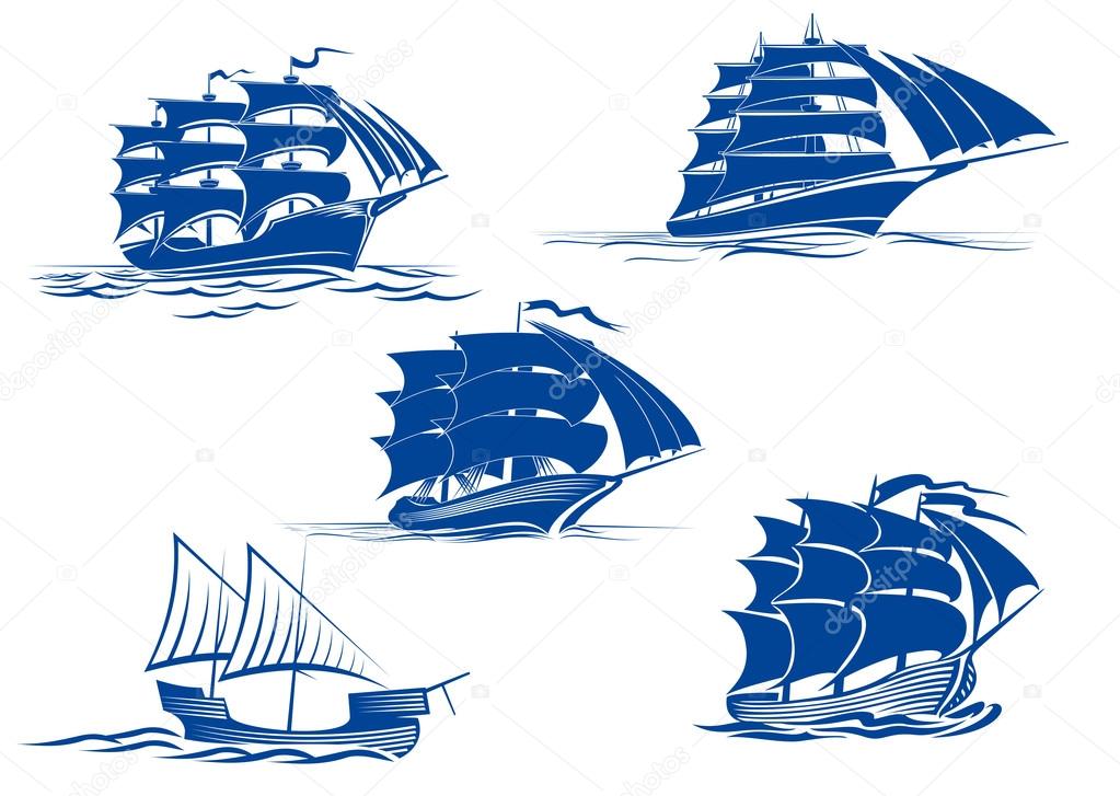 Medieval sailing ships icons