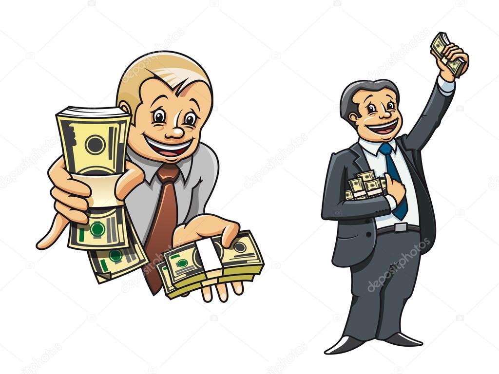 Successful businessman characters with money