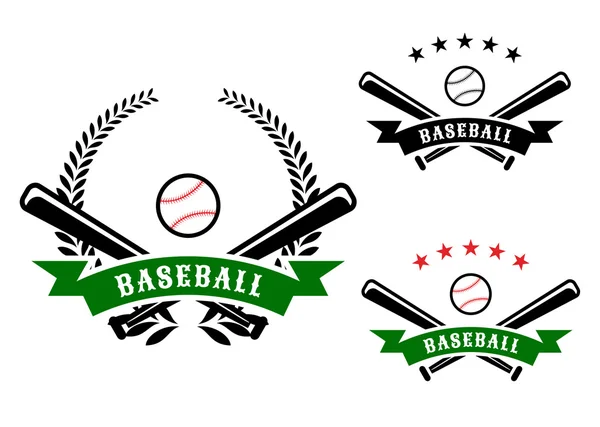 Emblemas de béisbol con murciélagos cruzados — Vector de stock