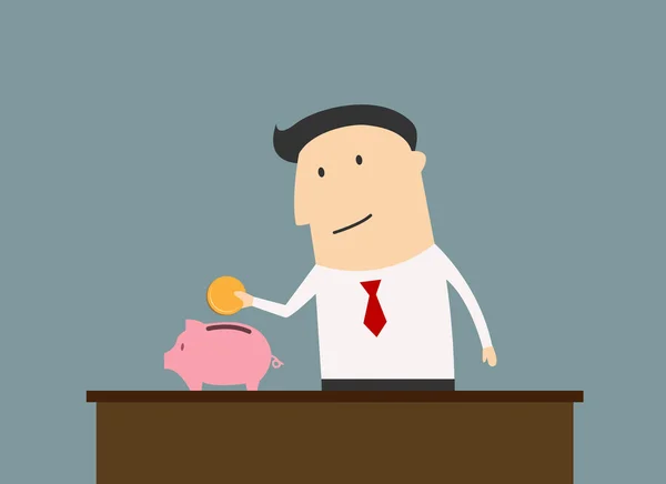 Zakenman besparingsgeld in piggy bank — Stockvector