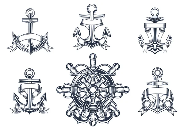 Vintage marine and nautical icons — Stock Vector