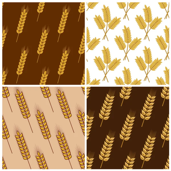 Seamless patterns of wheat and cereal ears — Stock Vector