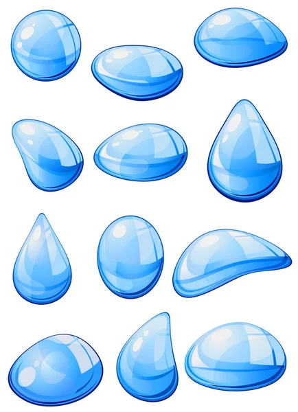 カラフルな青い水の滴のセット — ストックベクタ