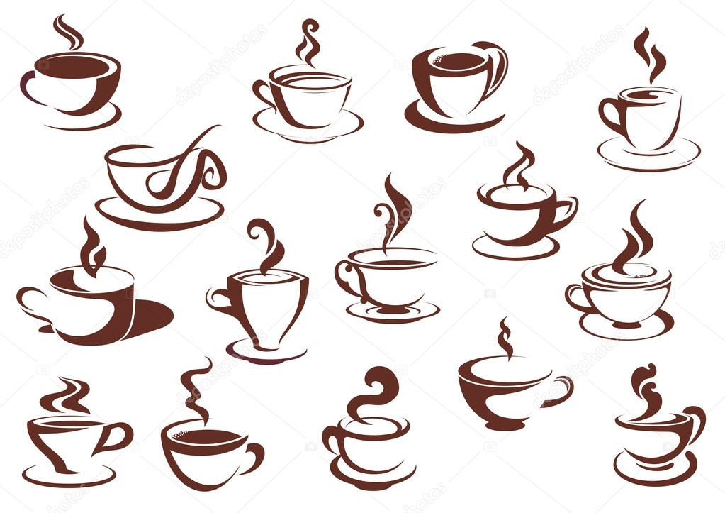 Doodle sketch set of steaming hot beverages