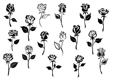 Black and white roses flowers clipart