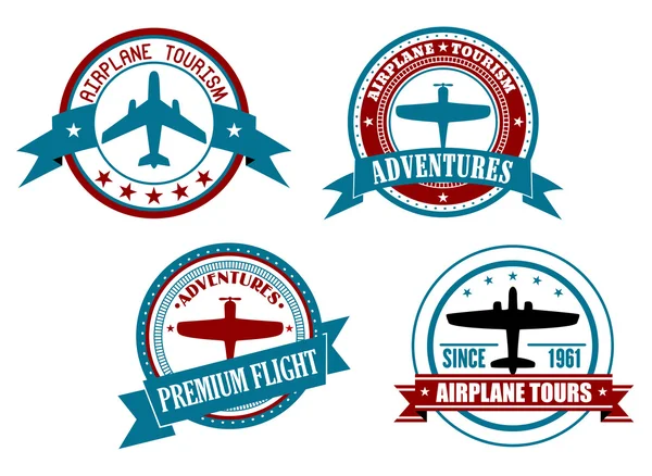 Airplane tours and adventures badges — Stock Vector