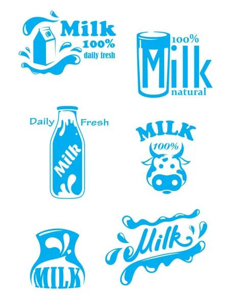 Blauwe melk etiketten en banners ontwerpen — Stockvector