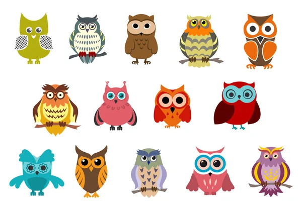 Cartoon schattig uil vogels — Stockvector