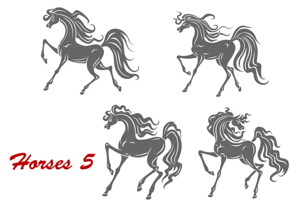 Серые лошади в разных выражениях — стоковый вектор