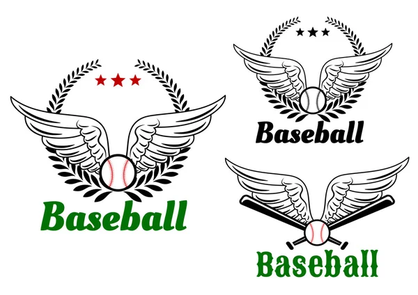 Baseball Embleme mit Engelsflügeln — Stockvektor