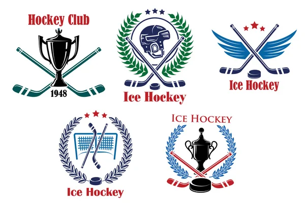 Emblemi e distintivi araldici dell'hockey su ghiaccio — Vettoriale Stock