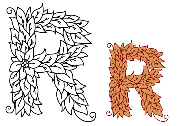 花和叶的字体大写字母 R — 图库矢量图片